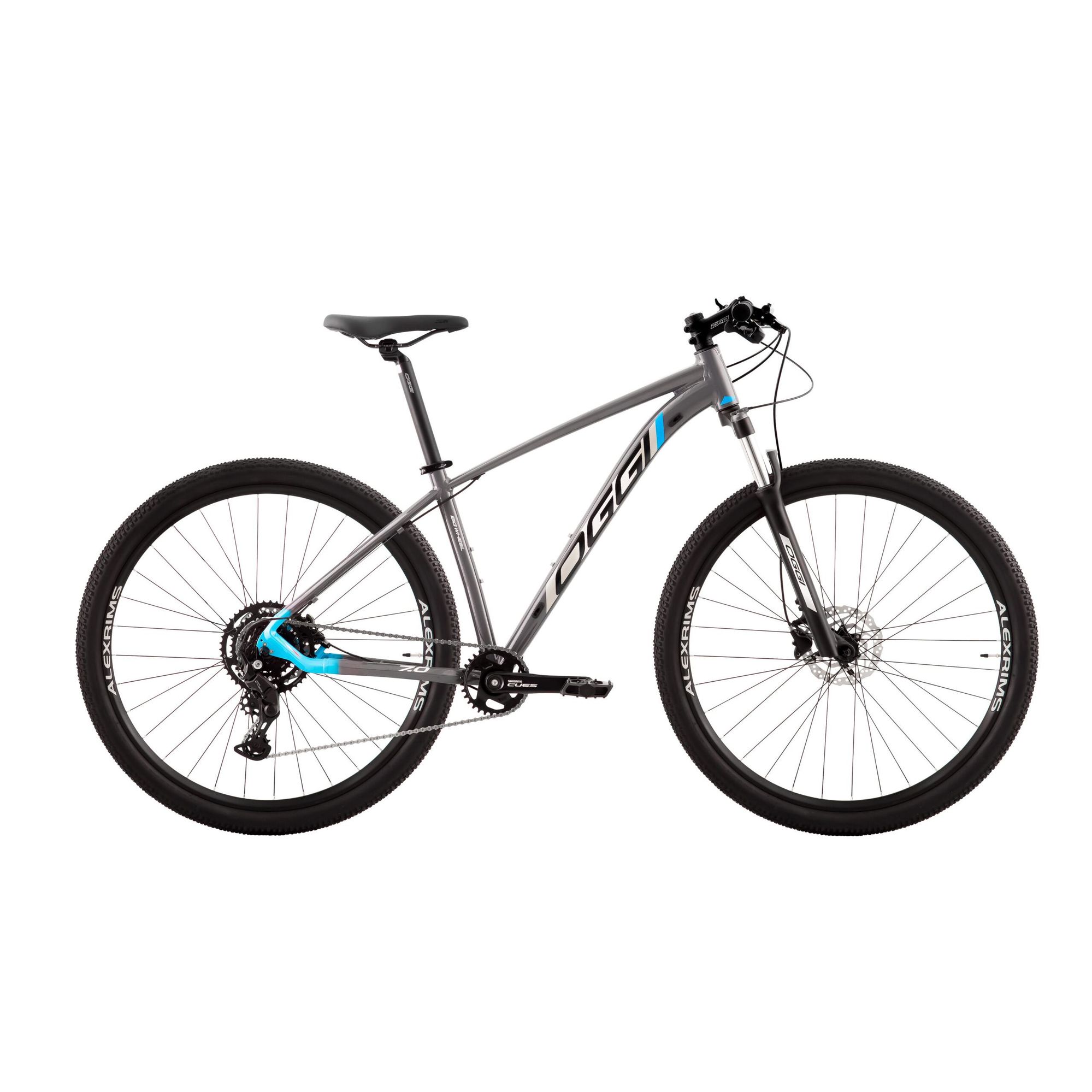 Bicicleta Oggi Mountain Bike Big Wheel 7.0 9 Velocidades Cues Grafite Azul Cinza